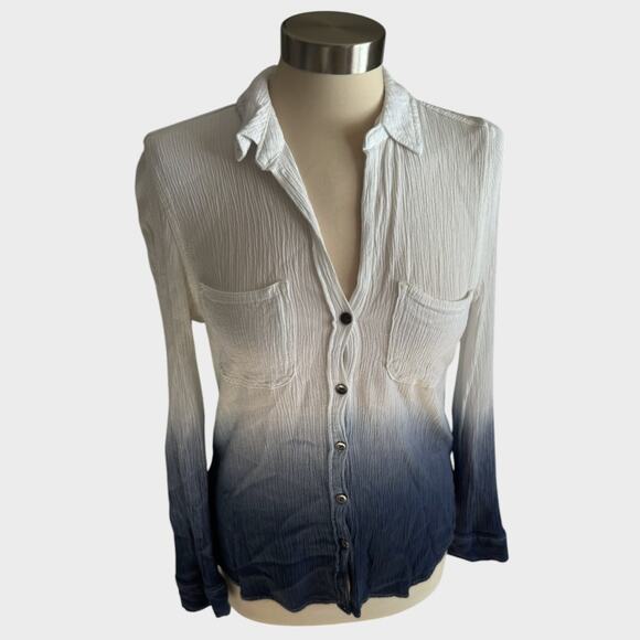 Rock & Republic Medium Blue White Ombre Shirt 100% Rayon Button Front - Picture 1 of 10